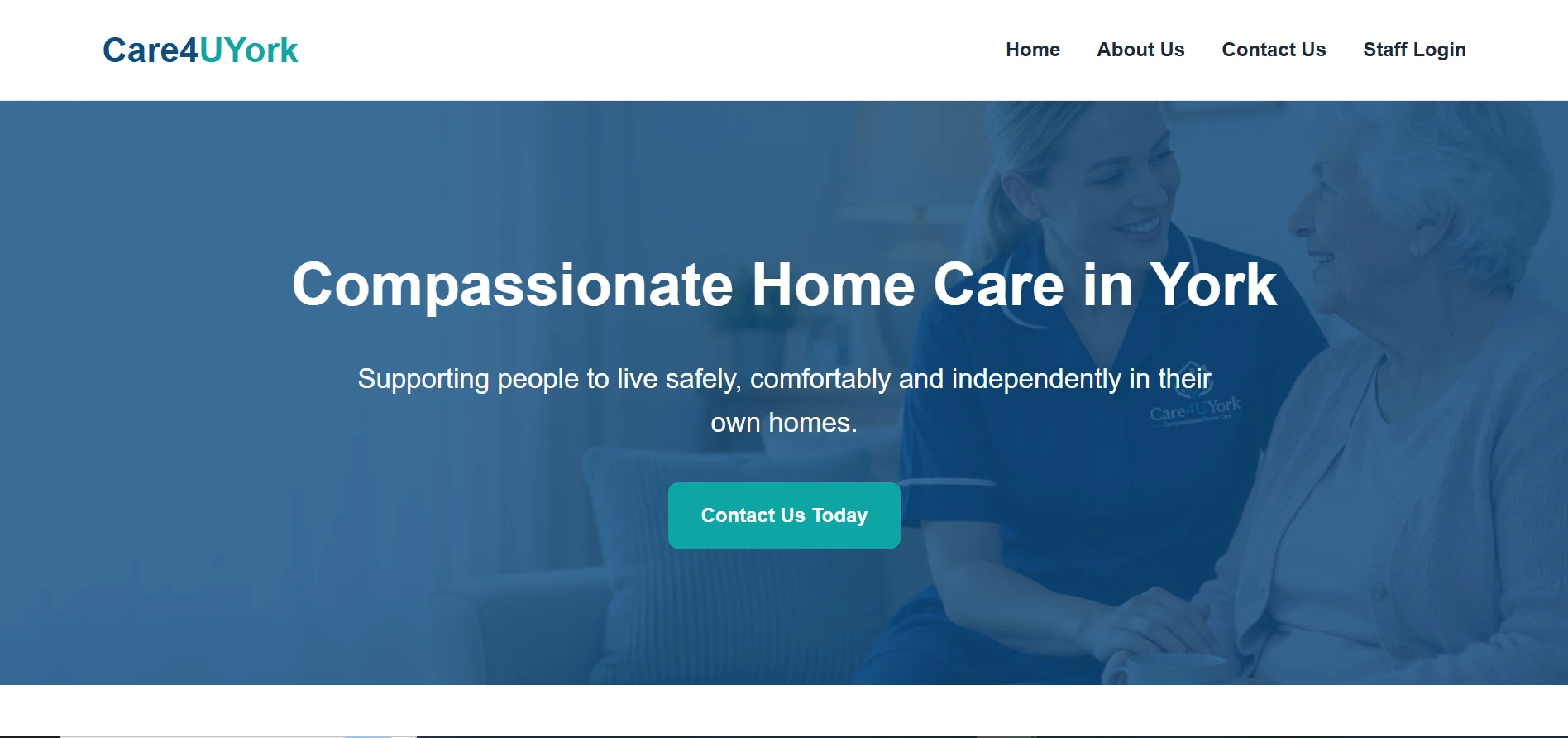 Real screenshot of the Care4U York homepage